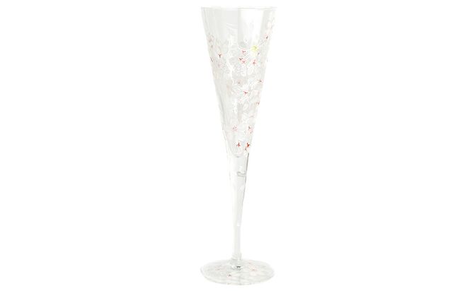 【絵付け手描き】シャンパングラス「桜日和 (さくらびより) 」 江上智子作 | シャンパン 硝子 食器 おしゃれ 一点もの 家庭用