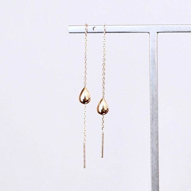 K18(18金) イエローゴールド 地金 雫 チェーン ピアス シンプル ツユ ティアドロップ 保証書付 KO-0070 242-034-a