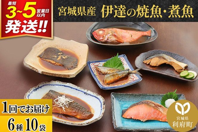 伊達の煮魚・焼き魚6種10袋セット 最短3～5営業日以内発送 冷凍 惣菜 おかず つまみ レンチン 湯煎 簡単 煮物 煮付 塩焼 [煮魚 焼き魚 塩焼 鮭 サバ さば さんま ぶり ブリ かれい 金目鯛 冷凍 惣菜 おかず つまみ レンチン 湯煎 簡単 煮物 煮付 焼魚]|06_kkm-051001