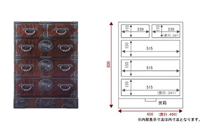 仙台箪笥 五ツ抽箪笥 拭き漆塗り (申込書返送後、1ヶ月～6ヶ月程度でお届け) 欅産業 職人 おすすめ 船箪笥 [インテリア タンス 収納 家具 和 モダン 高級 和箪笥 小箪笥 伝統 工芸品 仏壇 仏具 神具 飾り棚 欅 漆塗 彫金 金具 装飾 仙台箪笥 船箪笥 舟箪笥 宮城 利府 欅産業]|06_kyk-040301