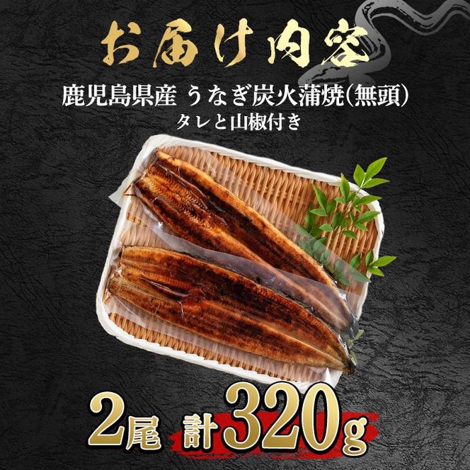 【0174319a】東串良町のうなぎ炭火蒲焼(無頭)(2尾・計約320g・タレ、山椒付) うなぎ 高級 ウナギ 鰻 国産 蒲焼 蒲焼き たれ 鹿児島 ふるさと 人気【アクアおおすみ】