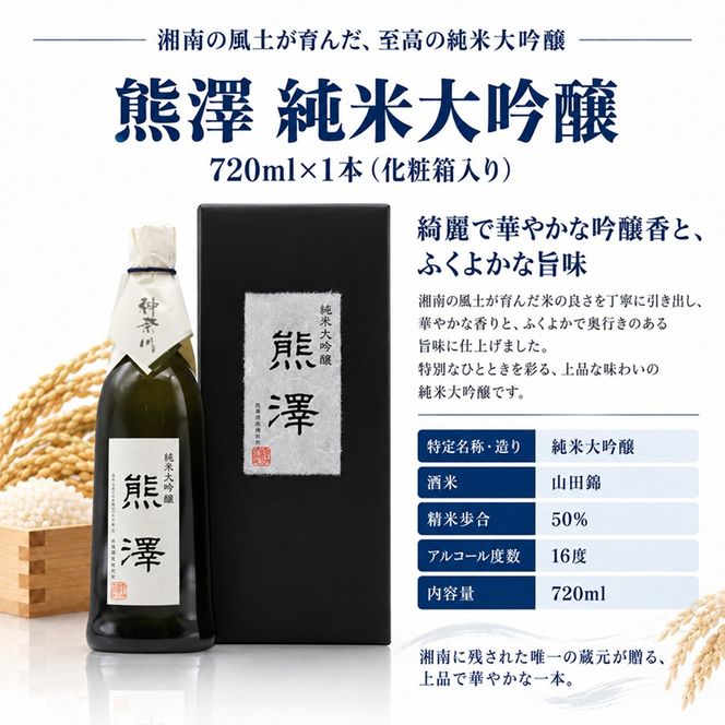 熊澤 純米大吟醸 720ml 酒 お酒 日本酒 アルコール 吟醸香 山田錦 熊澤酒造 プレゼント ギフト 神奈川県 茅ヶ崎市