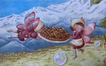 絵画「アップルパイ焼けたよ!」 糸島市 / 工房はーべすと アート インテリア[AYA054] 絵画 絵 額縁 インテリア 内装 パステル イラスト アート