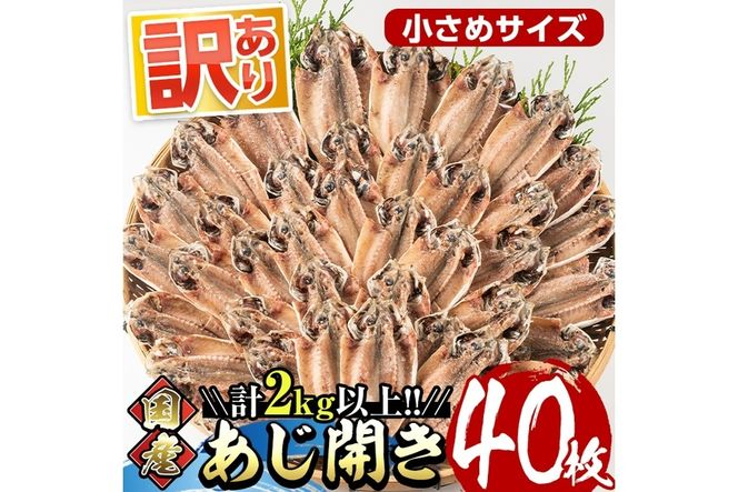 ＜訳あり＞国産あじ開き(40枚・計2kg以上)干物 鯵 セット 魚 魚介類 簡単 調理 冷凍【E-19】【水永水産】