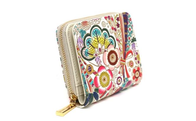 【文庫屋大関】二つ折りファスナーミニ財布 華熨斗【皮革工芸品】財布 二つ折り 小物 お札 カード 小銭 コンパクト 牛革 手作り 日本製 墨田区 東京都