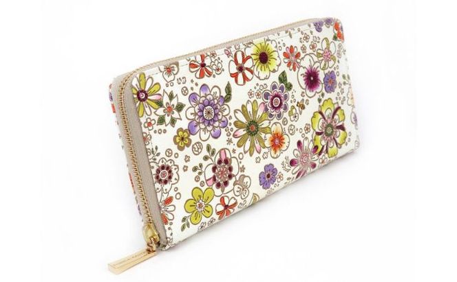 【文庫屋大関】 大容量　ぐるっとファスナーの長財布　みつばち【皮革工芸品】 ファッション小物 民芸品 