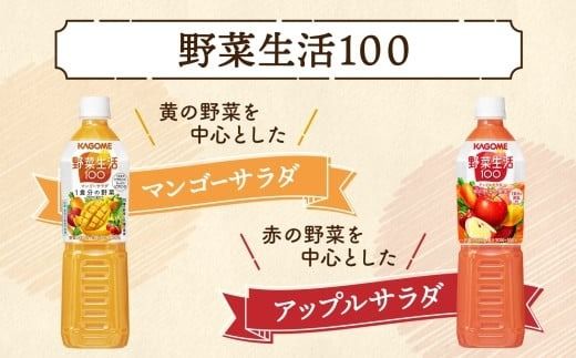 ns038-034　定期便 2ヵ月毎全6回 カゴメ 野菜生活100 飲み比べセット スマートPET 720ml  4種 計12本 オリジナル ベリーサラダ マンゴーサラダ アップルサラダ 野菜 果実 ミックスジュース 野菜ジュース フルーツジュース フルーツ 飲料 KAGOME 送料無料 那須塩原市