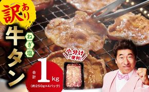 099Z433 【定期便】ねぎ塩 牛たん（成型）合計 1kg 小分け 250g×4【牛タン 牛肉 焼肉用 薄切り 訳あり サイズ不揃い 2026年3月＆6月発送 全2回】