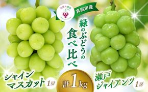 【2026年先行予約】 ぶどう 岡山 花笑み農園の『シャインマスカット&瀬戸ジャイアンツ』1kg (2房) / ぶどう ブドウ 葡萄 シャインマスカット 瀬戸ジャイアンツ 先行予約 フルーツ 果物 真庭市 【hana046-02】