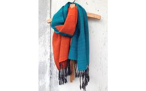 ito to iro 手染め・手織り仕上「ストール」 ターコイズグリーン×オレンジ・バイカラー（ツイル織り） ファッション小物 