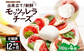  12ヶ月定期便 出来立て新鮮 モッツァレラチーズ100g  ×  4個セット 茅ケ崎産 加工食品 乳製品 チーズ 出来立て 神奈川県産 モッツァレラ 手作り Osteria e Bottega S 神奈川県 湘南 茅ケ崎 フレッシュチーズ  おつまみ ピザ