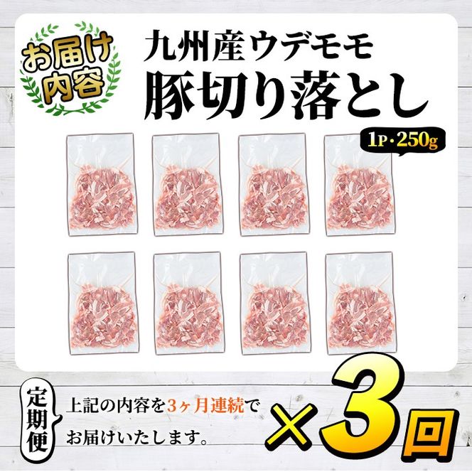 ＜定期便・全3回＞豚肉ウデモモ切り落とし(計6kg・1パック250g) 小分け 国産 豚肉 豚小間 真空パック 家庭用 豚こま 定期便 スライス 冷凍配送 個包装 切り落し 切落し すき焼き しゃぶしゃぶ セット 詰め合わせ 数量限定【三九】akn006-11