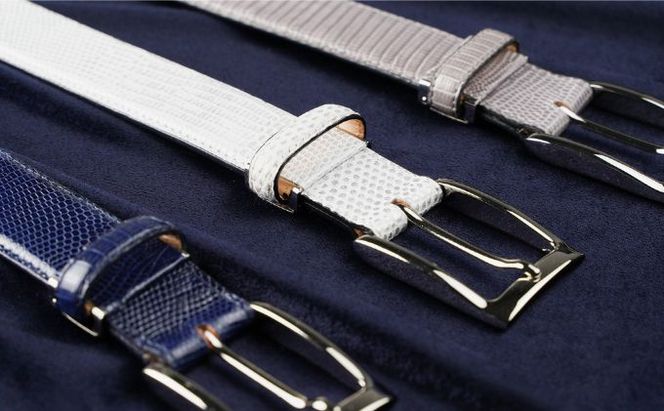 ベルト SAKURA WAQS 匠リザードベルト33ミリ ( 紺 グレー 白 ) 革 革製品 皮革製品 ファッション 小物 高級 リザード 吟ズリ加工 高級仕立て カジュアル 手づくり 