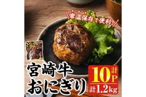 ＜2週間以内発送！＞ 宮崎牛 おにぎり (計1.2kg・120g×10P) 牛肉 ブランド牛 お弁当 レンジアップ 小分け 湯煎 個包装 おつまみ レトルト 常温 保存 ご当地 簡単調理【AP-79】【株式会社 日向屋】