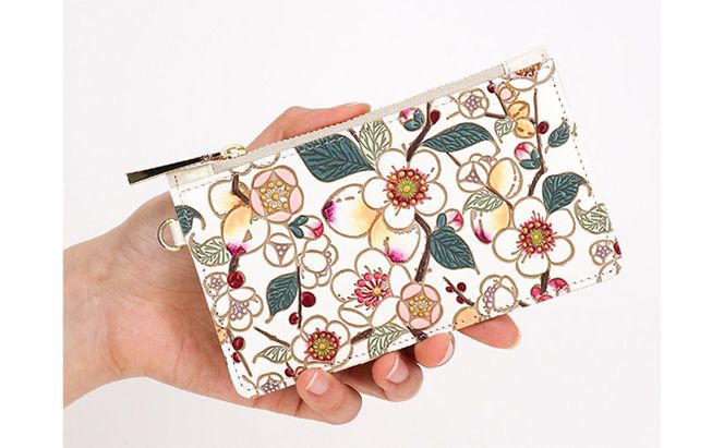 【文庫屋大関】すっきりカードケース　梅花【皮革工芸品】 ファッション小物 雑貨 フラグメントケース 小銭入れ付き 収納 スマート 日本製 花柄 