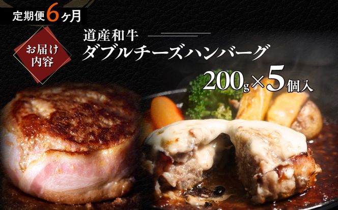 【6ヶ月定期便】道産和牛ダブルチーズハンバーグ（200g）5個入り MROA184