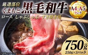 【A4～A5ランク】 【厳選部位】 くまもと黒毛和牛 ロース しゃぶしゃぶ すき焼き用 750g （250g×3パック） 和牛 牛肉 お肉 黒毛和牛 鍋 冷凍 おかず 熊本県 八代市