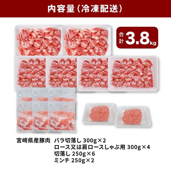 宮崎県産豚肉3.8kgセット K65_0008