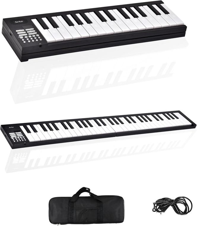 折りたたみ 電子ピアノ 61鍵盤 日本語表記 充電式 ワイヤレス 入門用 初心者 大人 子供 電子キーボード 電子 ピアノ キーボード 折りたたみ式 折り畳み 練習 楽器 録音 再生 リズム 音色 自動伴奏 スリム SunRuck SR-DP08F-BK