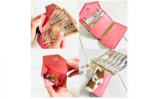 財布 手のひらサイズのレザーコンパクトウォレット レッドーダルメシアン レザー 小銭入れ 札入れ コンパクト ダルメシアン ギフト 日用品 雑貨 日進市 愛知県