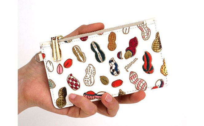 【文庫屋大関】すっきりカードケース　ピーナッツ【皮革工芸品】 ファッション小物 雑貨 フラグメントケース 小銭入れ付き 収納 スマート 日本製 食べ物 