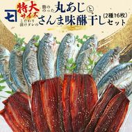 鮮魚問屋の アジとこだわり漬けダレのさんま味醂干しセット 各8枚【魚 干物セット 詰め合わせ みりん干し】_AD6004n