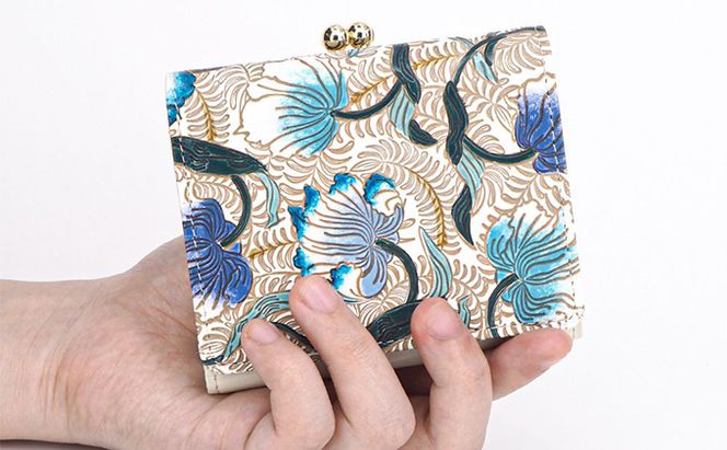 【文庫屋大関】三つ折りミニ財布　ノースガーデン（ターコイズ）【皮革工芸品】 ファッション 小物 民芸品 お札 カード 小銭 手のひらサイズ コンパクト 牛革 手作り 国産 