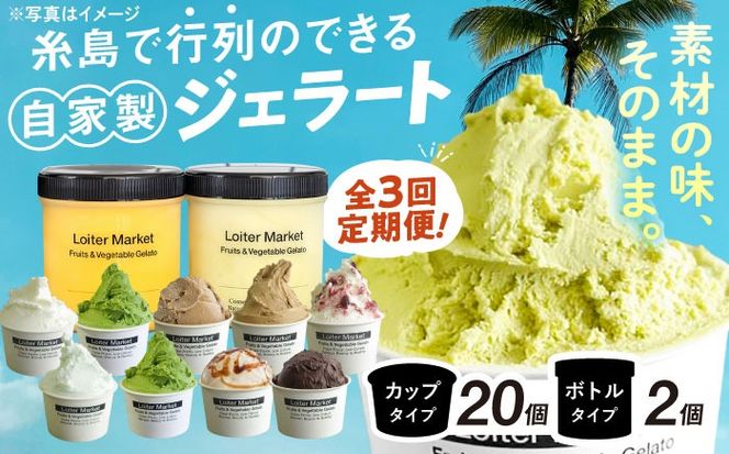 ジェラート アイス 【 全3回 定期便 】 カップ 10個 × 2回 / お楽しみ ボトル 2個 セット 糸島 / LoiterMarket ロイターマーケット [AGD010]  アイスクリーム