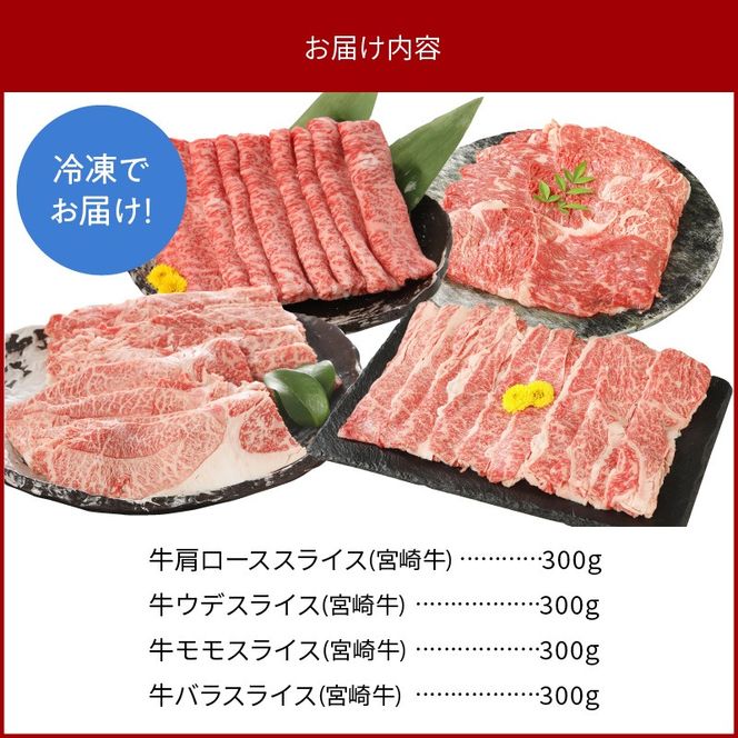 宮崎牛4種食べ比べスライス1.2kg N0147-B816