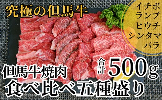 [但馬牛 焼肉食べ比べ 五種盛 イチボ100g ランプ100g ヒウチ100g シンタマ100g バラ100g 合計500g]冷凍 ※発送目安:貴重な部位のためお届けに1〜2か月要します 黒毛和牛 ルーツ 香美町 産地直送 国産 牛肉 ブランド 和牛 バーベキュー キャンプ ふるさと納税 おすすめ 返礼品 但馬 神戸 兵庫県 香美町 村岡 牛将 村岡ファームガーデン 02-18