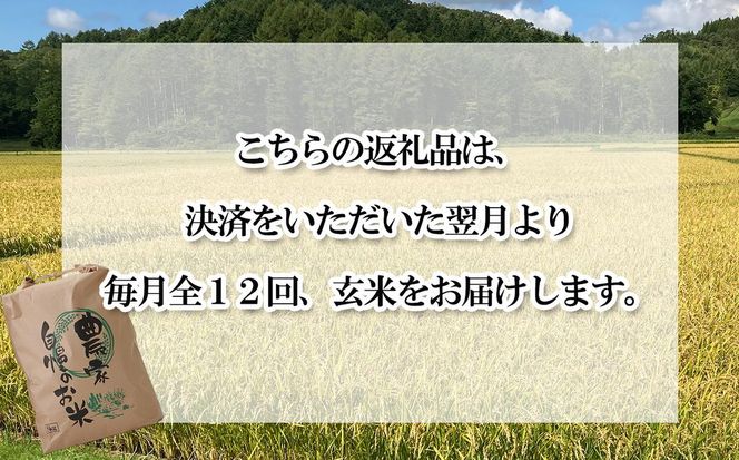 ＜ 定期便 12回 ＞ 北海道産 希少米 おぼろづき 玄米 計 10kg (5kg×2) 毎月 12回