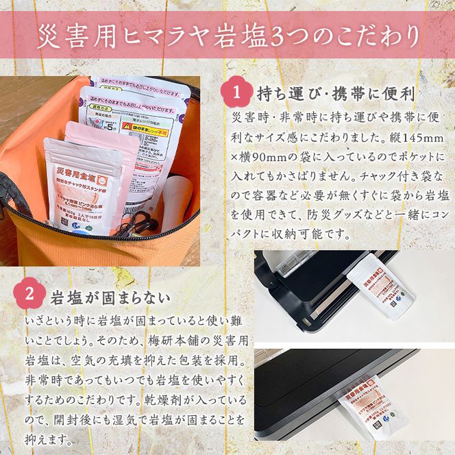 災害用 食塩 ピンク岩塩(あら塩×3袋・100g/袋)  ヒマラヤ岩塩 ピンク岩塩 岩塩 塩 食塩 調味料 ミネラル 熱中症対策 災害用 防災グッズ 災害対策 備蓄 【梅研本舗ジャパン】akn047-08