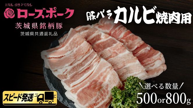 【 スピード 発送 】＼ 選べる内容量 ／【 ローズポーク 】 豚バラ カルビ 焼肉 用 500g / 800g (茨城県共通返礼品) 肉 お肉 豚肉 国産豚 国産 銘柄豚 ブランド豚 豚ロース 焼肉 BBQ