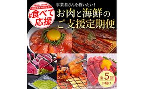 【CF-R7hbk】t130kyf-kgp-tka　コロナ支援事業者さんを救いたい5か月定期便／1回目:マグロの漬け丼、2回目:極カツオのたたき×2節・銀象ソルト+土佐にんにくぬた、3回目:赤＆白ホルモンセット、4回目:塩昆布14日間熟成マグロ赤身＆中トロセット、5回目:「西岡うなぎ」蒲焼き2尾セット～並～