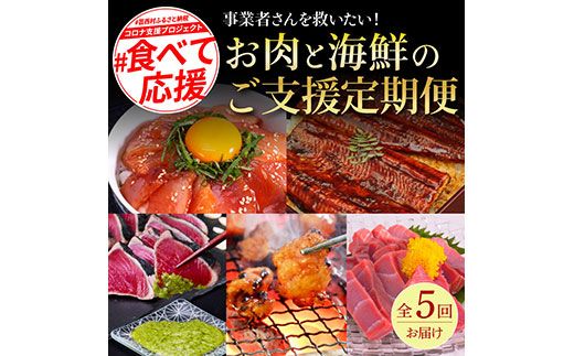 【CF-R7hbk】t130kyf-kgp-tka　コロナ支援事業者さんを救いたい5か月定期便／1回目:マグロの漬け丼、2回目:極カツオのたたき×2節・銀象ソルト+土佐にんにくぬた、3回目:赤＆白ホルモンセット、4回目:塩昆布14日間熟成マグロ赤身＆中トロセット、5回目:「西岡うなぎ」蒲焼き2尾セット～並～