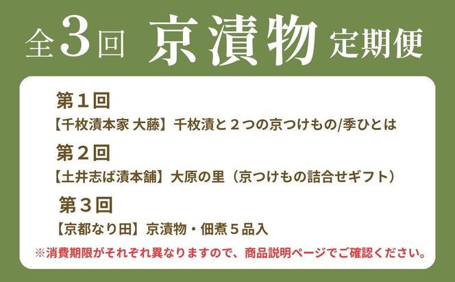 〈コラボ定期便〉京都三大漬物(千枚漬・すぐき漬・しば漬)計3回｜京都 漬物 人気 セット［ 京都 老舗 有名店 漬物 野菜 人気 おすすめ 食べ比べ ギフト お土産 お取り寄せ 通販 送料無料 ふるさと納税 ］ 261009_ZZ004