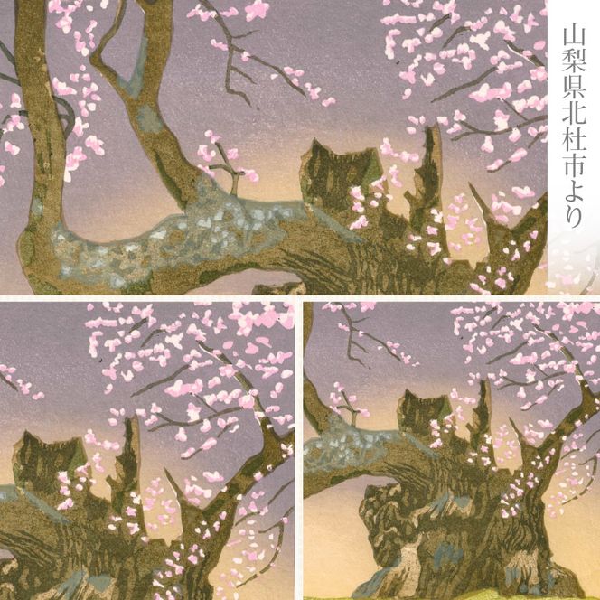 版画「神代桜」 ［201M08］ 版画 神代桜 桜 特別天然記念物 日本三大桜 額装 絵画 木版画家 陶山俊一 小牧市在住 日本 自然 風景 モチーフ 遠近感 質感 木版画 アート アート作品 インテリア 壁掛け 絵 美術品 工芸品 風景画 自然画 愛知県 小牧市 送料無料