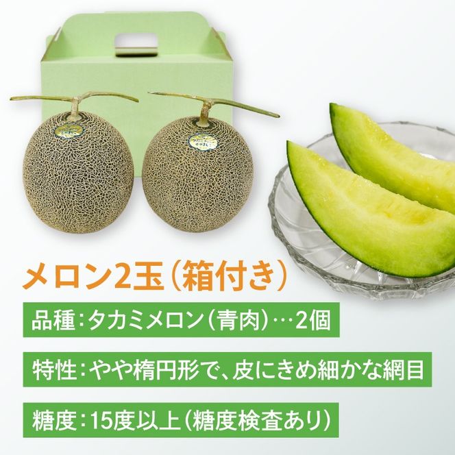 【先行予約】【数量限定】タカミメロン 2個セット｜青肉・高糖度｜みずみずしい上品な甘さ｜産地直送｜栃木県益子町 (AA021)