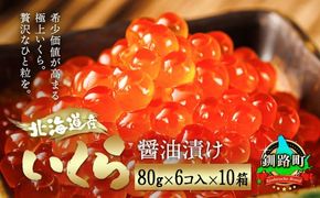 北海道産 いくら醤油漬け80g×6コ入り×10箱 小分け 【配送日時指定可能】 国産 しょう油 イクラ ikura 鮭 鮭卵 鮭いくら 魚卵 冷凍 配送月指定 配送月を選べる 配送時期 発送月が選べる 発送月 スピード発送 すぐ届く 魚介類 海鮮 絶品 人気 笹谷商店 せんのすけ すぐ発送  北海道 釧路町 釧路超 特産品 br01