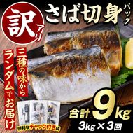 ＜定期便(隔月)・全3回＞訳あり・傷あり ご家庭用さば切身パック(合計9kg) 大容量 サバ 鯖 海産物 海鮮 おかず 惣菜 焼き魚 切り身 ジップロック チャック付き袋 小分け 簡単調理 定期便 【グローバルフーズ】akn061-36