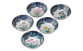 九谷焼　4.5号小鉢揃　草花絵変り （5枚セット）a01 食器 キッチン雑貨 キッチンアイテム 雑貨 小物 お皿 小皿 食卓 テーブルコーディネート 