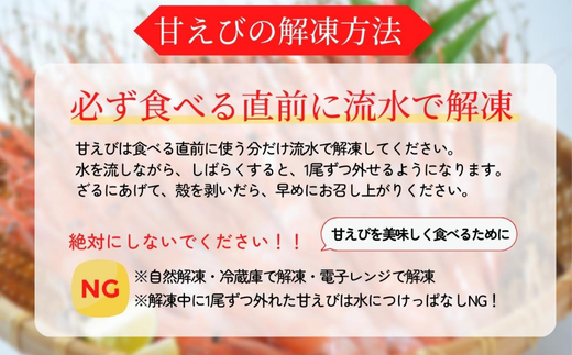【紅白エビセット 甘エビ500g 白エビ500g】 日本海で水揚げされた鮮度抜群の甘えびを船内で急速冷凍しました。短時間で急速冷凍 細胞を壊さず、食品の美味しさをキープ 産地直送 香美町 香住 山陰 国産 刺身 塩焼き 海鮮 04-02