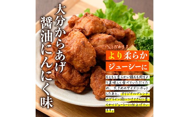 時短おかず 揚げるだけ 大分からあげ 醤油にんにく味 (計1kg・500g×2パック) 国産 鶏もも肉 肉 からあげ 唐揚げ 食べ比べ 醤油にんにく味 冷凍 惣菜 お弁当 小分け 簡単 時短 大分県 佐伯市【DH290】【ネクサ】