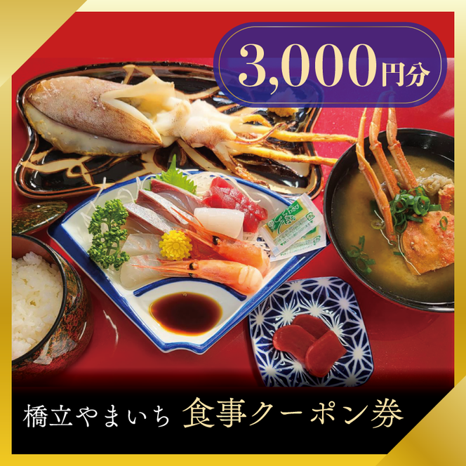 橋立やまいち 食事クーポン券 3,000円分 海鮮 鮮魚 魚料理 レストラン 食事処 ランチ 京都　宮津市 myz00 myz11 myz15