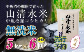 【令和8年産 先行予約】【定期便／全6回】無洗米5kg 新潟県魚沼産コシヒカリ「山清水米」