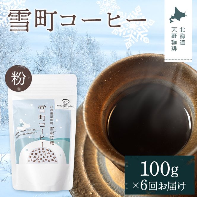 【定期便】雪町コーヒー 粉（100g）1個×6回 自家焙煎 低温貯蔵 エチオピア 北海道 沼田町 n-0124