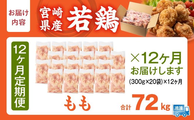 宮崎県産 若鶏切身もも肉 6kg（300g×20袋）【12か月定期便】_b0804_it_x2