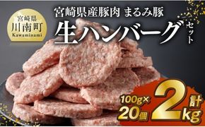 ハンバーグ 宮崎県産豚肉 「まるみ豚」 生ハンバーグセット計2kg（100g×20個）☆【 肉 豚肉 国産 ハンバ―グ 弁当 おかず お手軽 真空パック 九州産 宮崎県産 川南町産 送料無料 】[D11518]