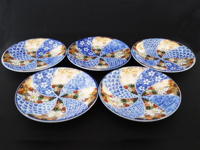 九谷焼　5.5号皿揃　金花詰 （5枚セット）a01 食器 キッチン雑貨 キッチンアイテム 雑貨 小物 お皿 丸皿 食卓 テーブルコーディネート 