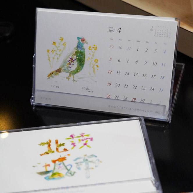 【数量限定】【徳本萌子】きたいばらき 野鳥カレンダー（2026年4月はじまり）【ポストカード 卓上 絵 水彩画 風景画  渡り鳥 自然 インテリア 北茨城市 茨城県】(DK001)